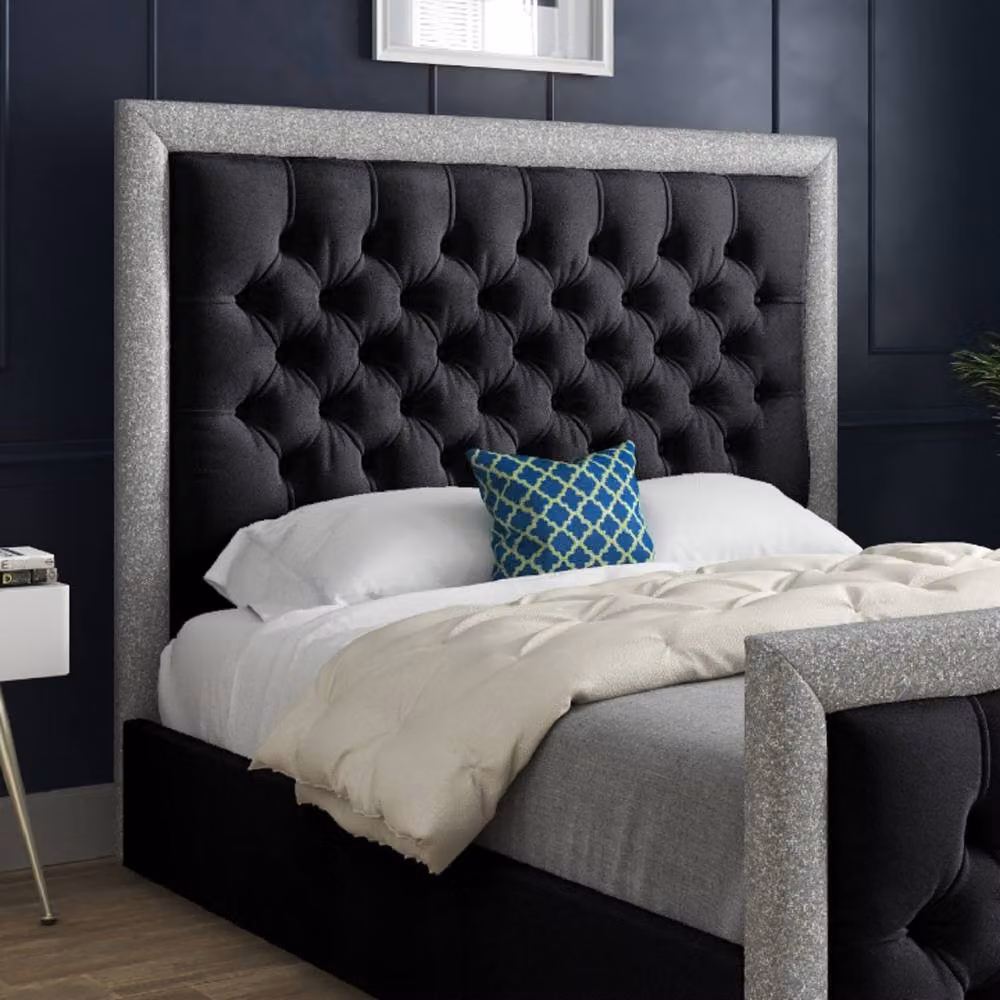 Casani Thorne Upholstered Black Velvet Designer Bed Frame W/D/H: 200 x 200 x 189 cm – 3