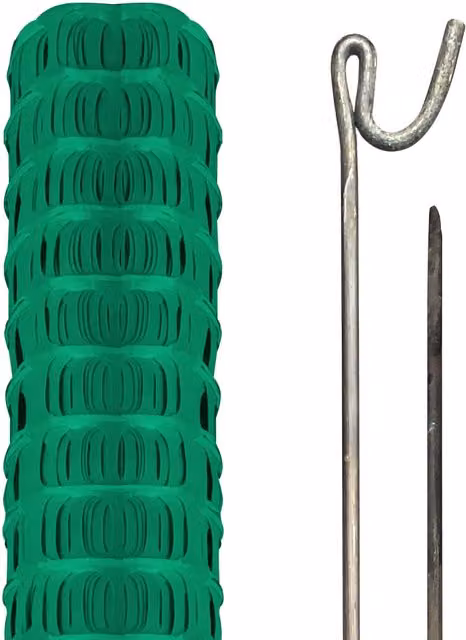 Pegdev Green Plastic Barrier Fencing with Steel Pins, 100m with 50 Pins – 1