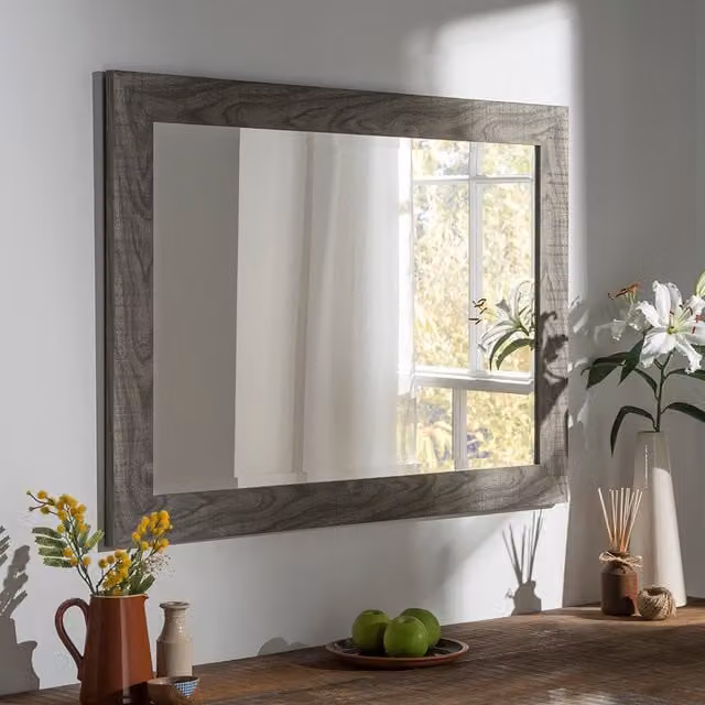Yearn Modern Rectangular Wall Mirror in Grey, Width: 74 cm