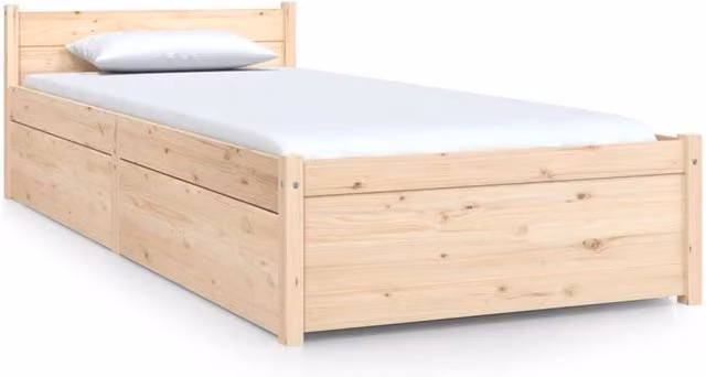 Berkfield Home Small Single Bed Frame with Drawers in Brown Solid Pine Wood, W: 75 cm, L: 190 cm