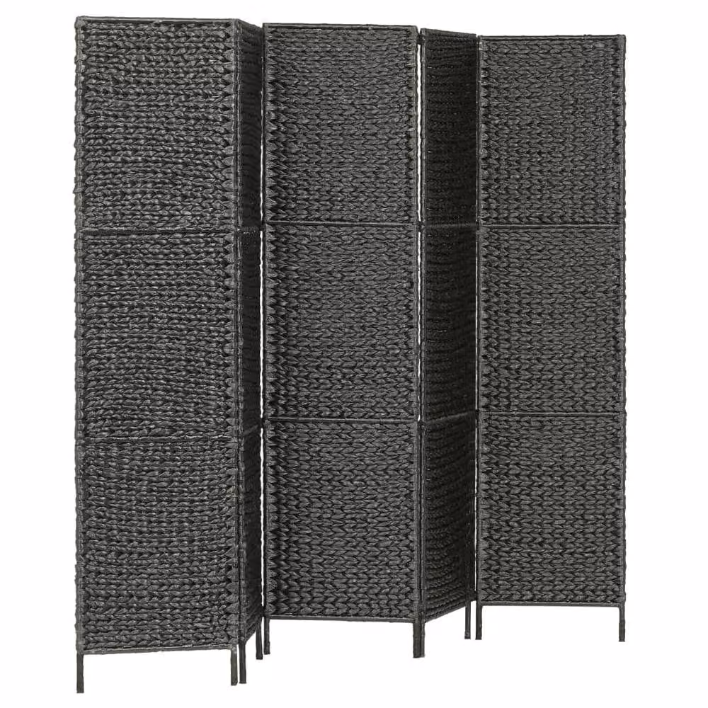 Berkfield Home 5-Panel Decorative Room Divider in Black Water Hyacinth and Rattan, H 193 cm x W 160 cm – 2
