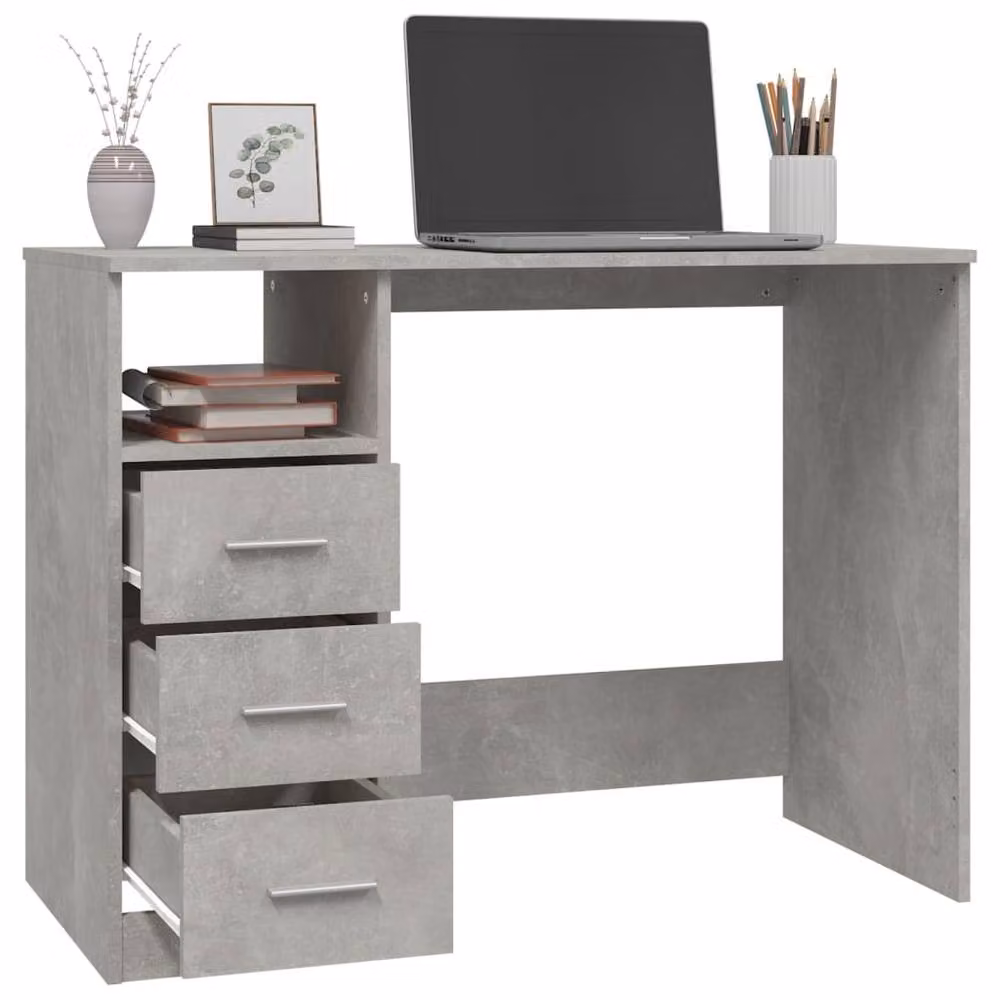 Berkfield Home Modern Computer Desk in Grey with Drawers, W/D/H: 102 x 50 x 76 cm – 3