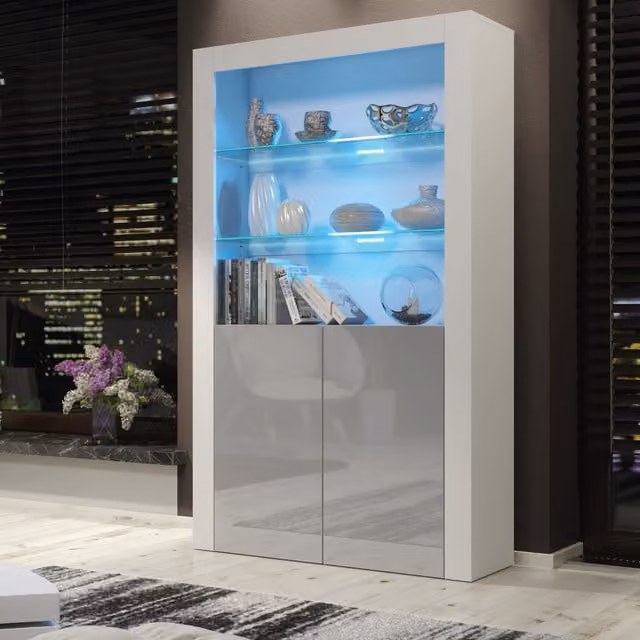 Creative Furniture Spectrum Modern Display Cabinet in White and Grey with LED Lighting, W/D/H: 100 x 35 x 170 cm