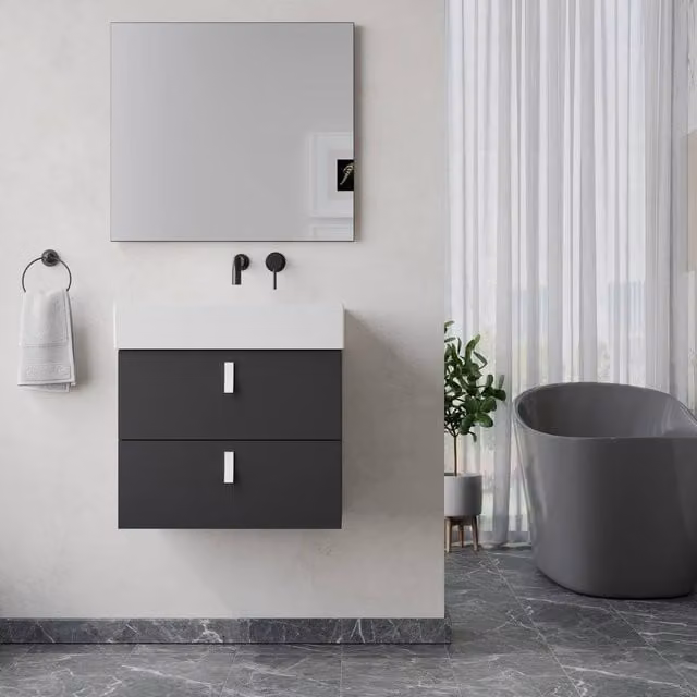 Banyetti Invicta 600mm Wall Hung Vanity with Veneto No Tap Hole Basin, Matt Black – 1