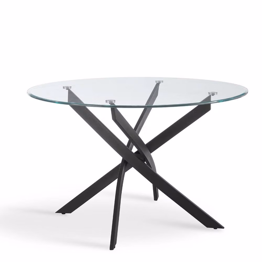 Home Detail Leon Round Glass Dining Table with Black Legs, Diameter: 100 cm – 2