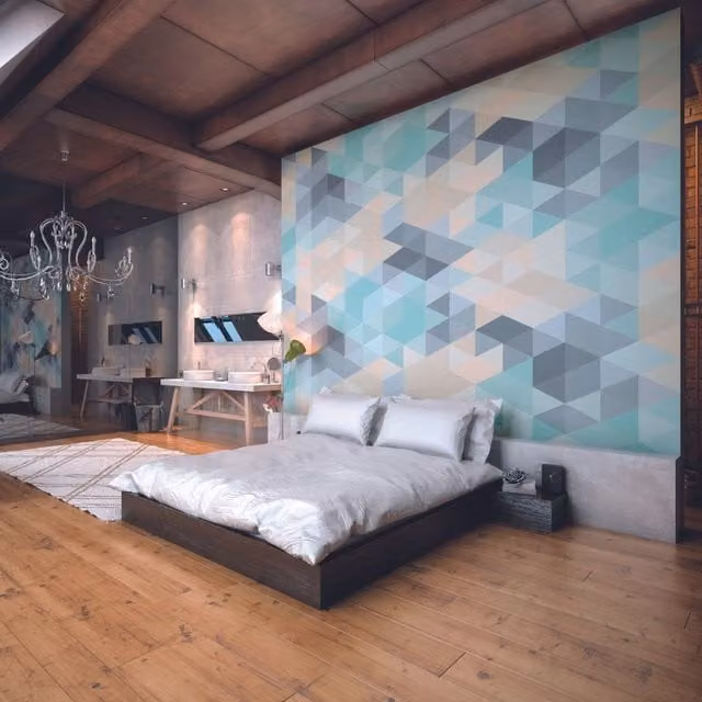 Origin Murals Iso Triangles Geometric Wall Mural in Blue and Yellow