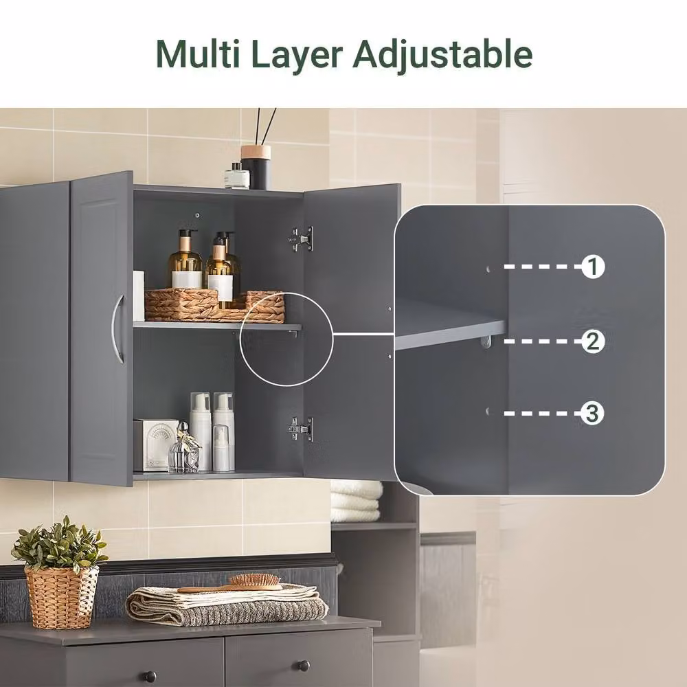 SoBuy Wall-Mounted Storage Cabinet in Grey with Hinged Doors and Internal Shelves, W: 60 cm, H: 60 cm, D: 30 cm – 2