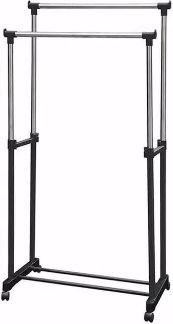 NESTLUNE Metal Double Clothes Rail in Silver and Black, W/D/H: 100 x 43 x 160 cm