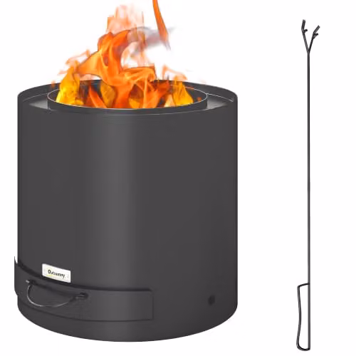 Outsunny Smokeless Round Wood Burning Fire Pit with Ash Tray in Black