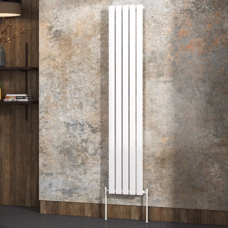 Fluxx White Single Flat Panel Vertical Designer Radiator, H: 180 cm, W: 34 cm