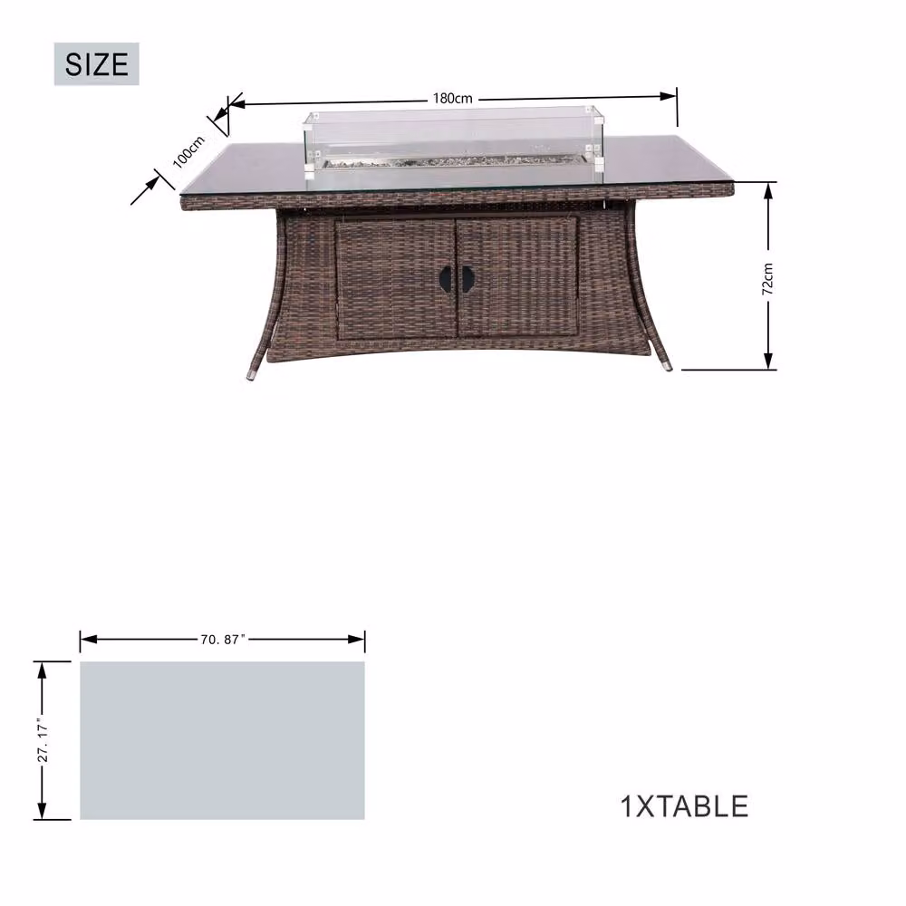Direct Wicker 6-Seat Rattan Rectangular Fire Pit Dining Table in Brown, W/D/H: 180 x 72 x 72 cm – 2