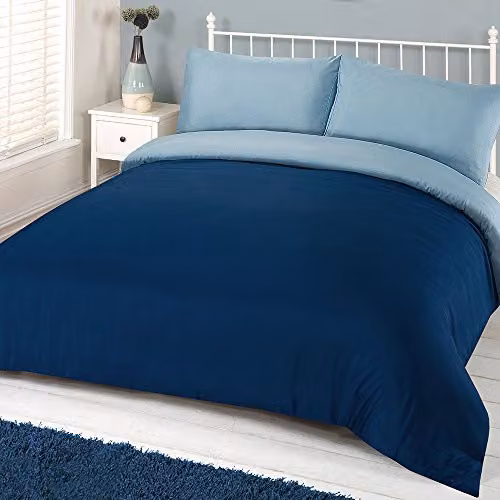 Brentfords Reversible Microfibre Double Duvet Cover and Pillowcase Set, Blue, W/D/H: 200 x 200 cm with 2 x 50 x 75 cm Pillowcases – 1