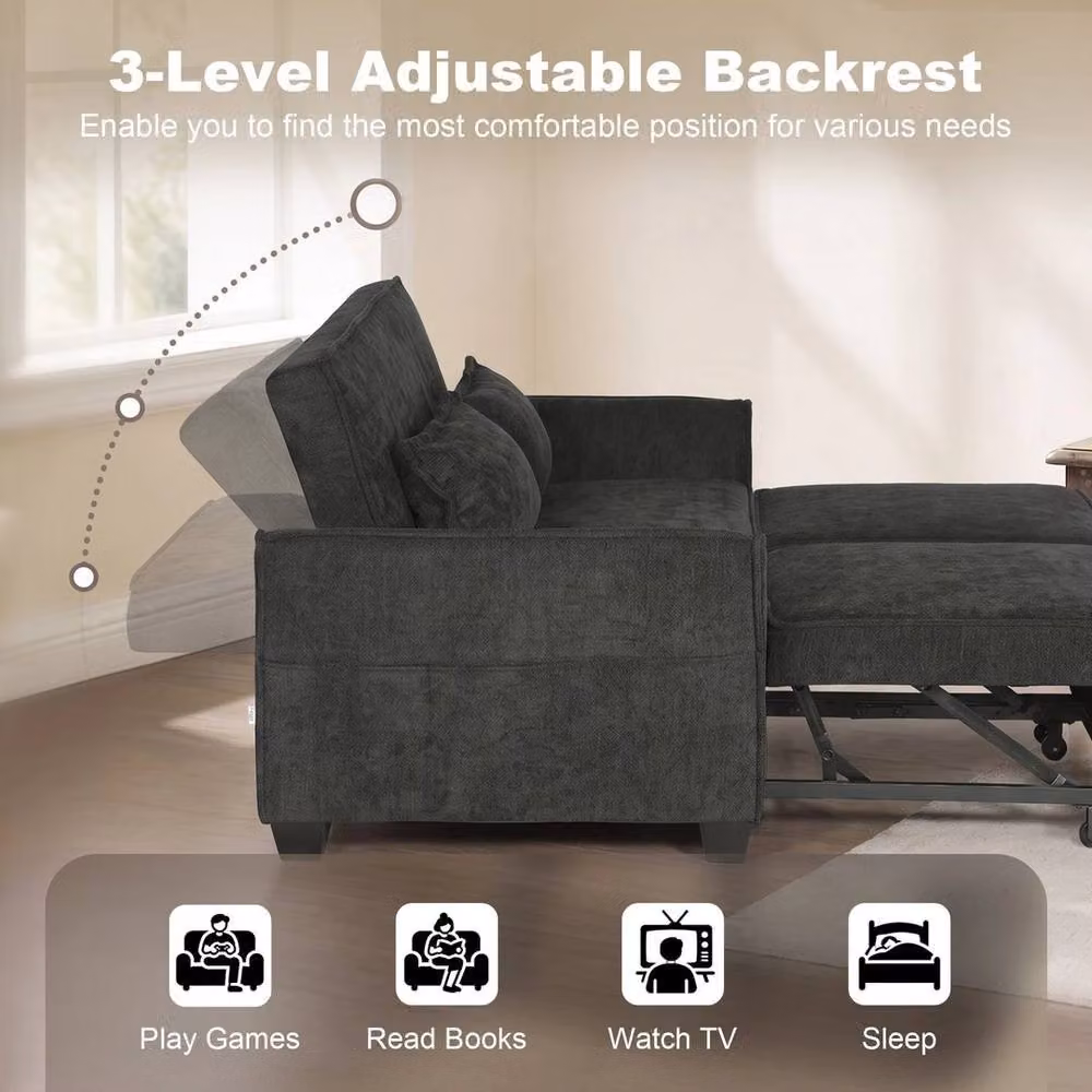 FORGEVIO 2 Seater Convertible Pull Out Sofa Bed in Black, W/D/H: 140 x 200 cm – 4