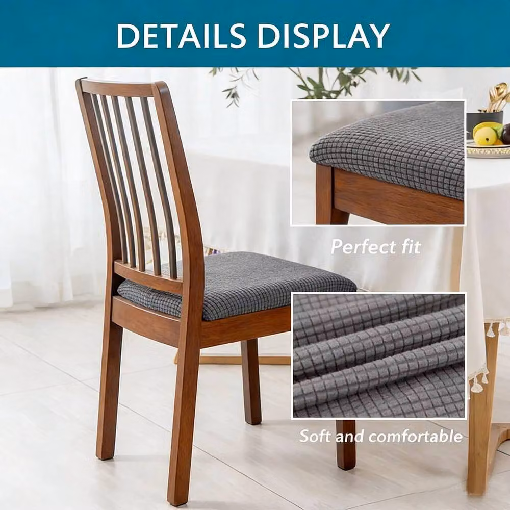 FLAVORA Set of 4 Stain Resistant Stretch Dining Chair Seat Covers in Dark Grey – 2