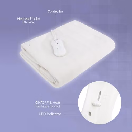 Carmen Double Heated Under Blanket with Overheat Protection, 70W, W/D/H: 120 x 107 cm, White, C81193 – 4