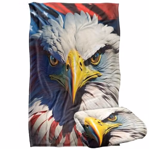 JQ Licensing James Piazza Red, White and Blue Eagle Silky Touch Super Soft Fleece Throw Blanket, W: 91 cm, D: 147 cm – 1