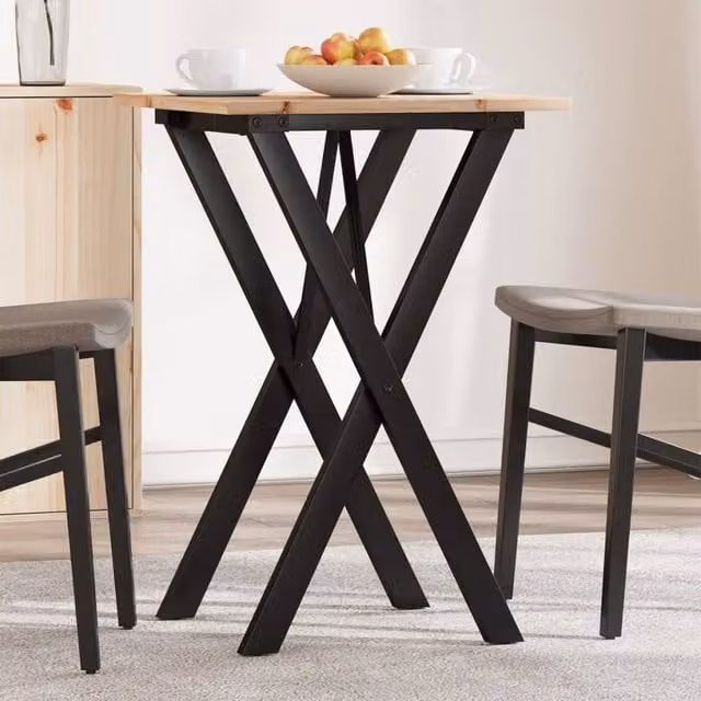 Berkfield Home X-Frame Square Dining Table in Brown Solid Pine and Steel, W/D/H: 50 x 50 x 75 cm
