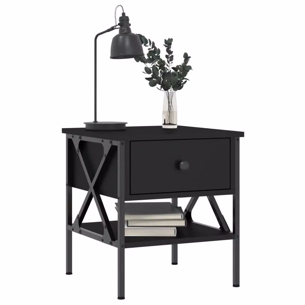 Berkfield Home Industrial Black Bedside Table W/D/H: 40 x 42 x 45 cm – 3