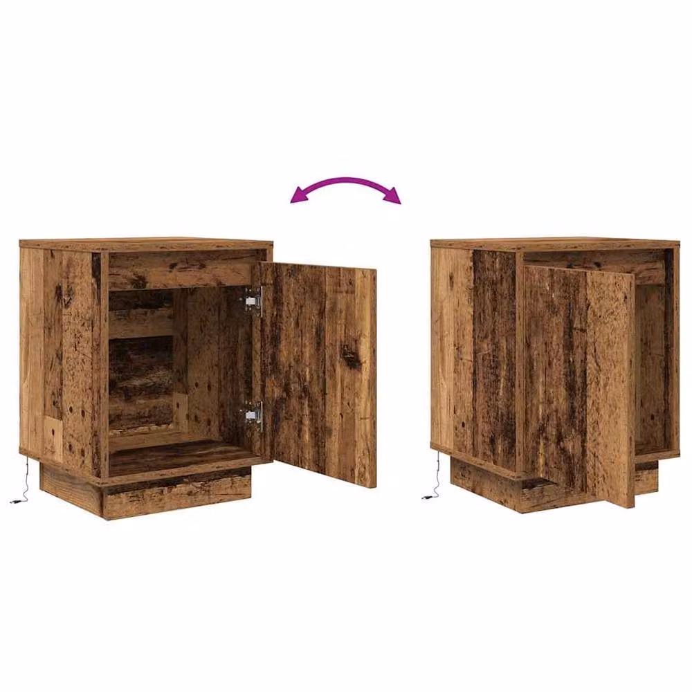 Berkfield Home Set of 2 Durable Rustic Old Wood Bedside Cabinets with Integrated LED Lights, W/D/H: 38 x 34 x 50 cm – 7