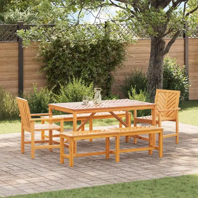 Berkfield Home 5 Piece Garden Dining Set in Brown Solid Acacia Wood – 1
