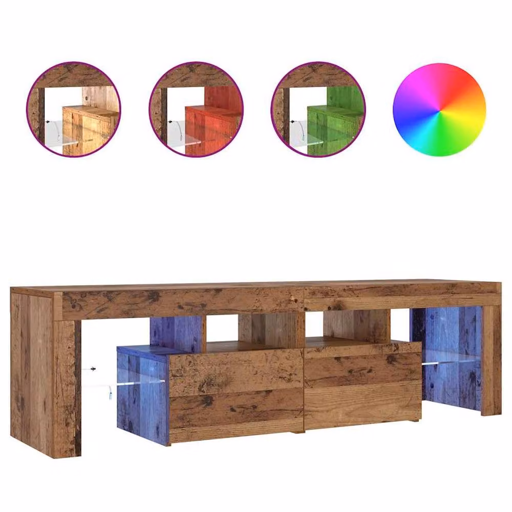Berkfield Home TV Cabinet with LED Lights in Old Wood Brown, W/D/H: 140 x 36.5 x 40 cm – 3