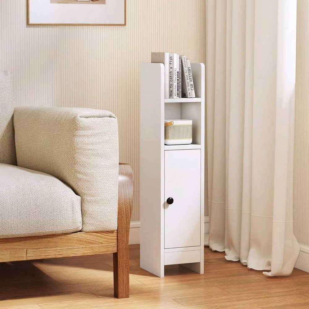 KORVIXA Small Freestanding Corner Floor Cabinet in White for Bathroom or Living Room Storage – 2