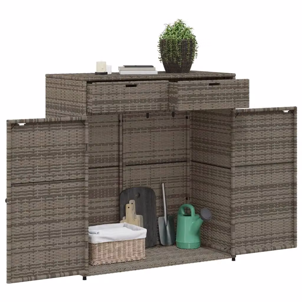 Berkfield Home Grey Poly Rattan Garden Storage Cabinet with Hinged Doors W/D/H: 105 x 55 x 113 cm – 3