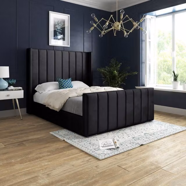 DS Living Oxford Upholstered Soft Velvet Bed Frame in Black, Super King, W/D/H: 200 x 183 x 183 cm