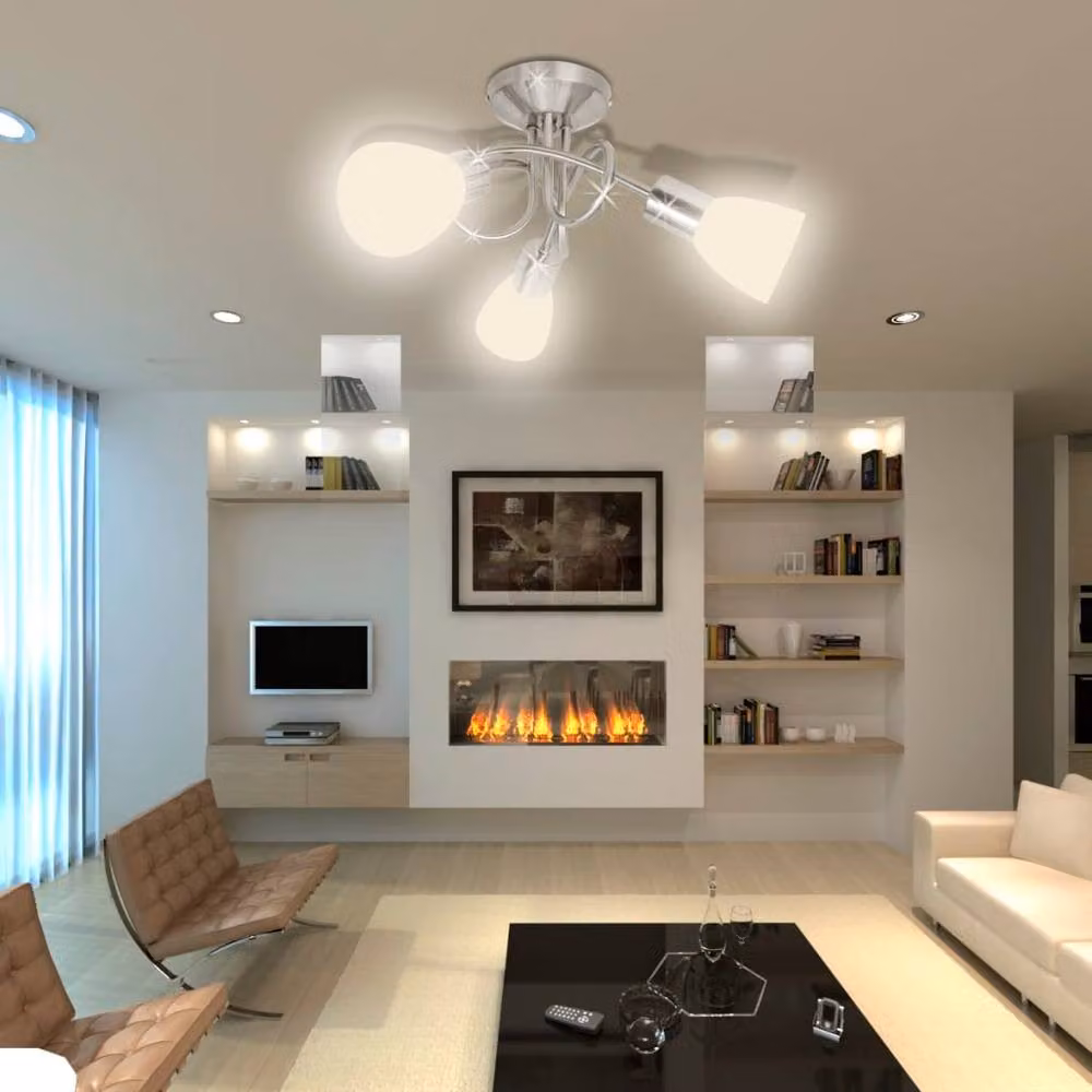 Berkfield Home Modern White Ceiling Lamp with Glass Shades for 3 x E14 Bulbs – 3