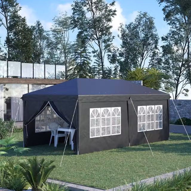 Outsunny Black Pop Up Steel Gazebo with Sides and Windows W: 6 m, D: 3 m, H: 3 m