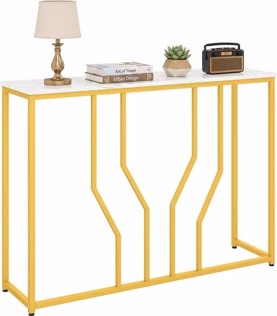 Costway Modern White Marble Geometric Entryway Table for Hallway or Living Room