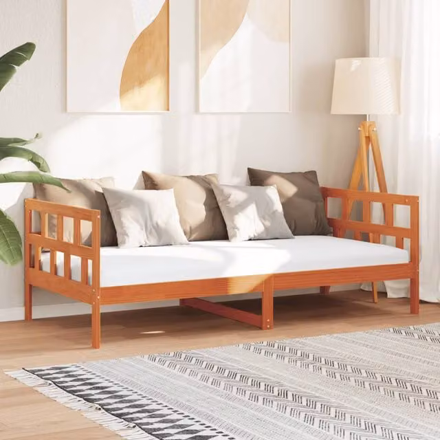 Berkfield Home Rustic Solid Wood Pine Day Bed in Wax Brown W/D/H: 90 x 200 cm – 1