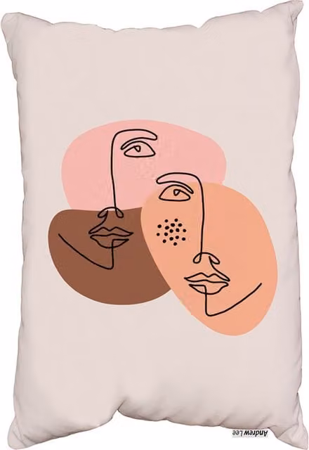 Benjamin Tate Design LTD Modern Contemporary Minimalist Woman Portrait Outdoor Cushion in White and Multicolour