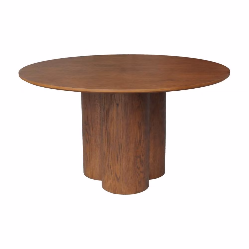 Sweekeek 4-Seater Round Dining Table in Dark Brown with Oak and Rubberwood Veneer, Diameter: 130 cm, Height: 73 cm – 2