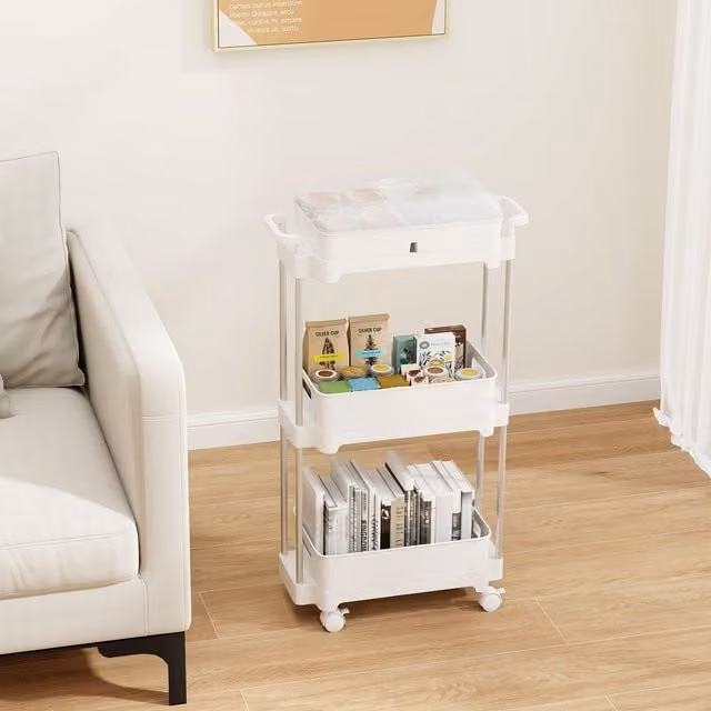 Costway 3-Tier Rolling Utility Storage Trolley with Removable Cover in White