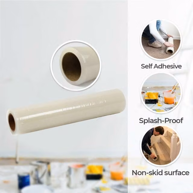 Livingandhome Clear Self-Adhesive PE Protective Construction Film Roll, 4.02kg