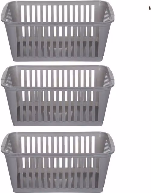 Whitefurze Slatted Plastic Handy Storage Basket in Silver and Grey