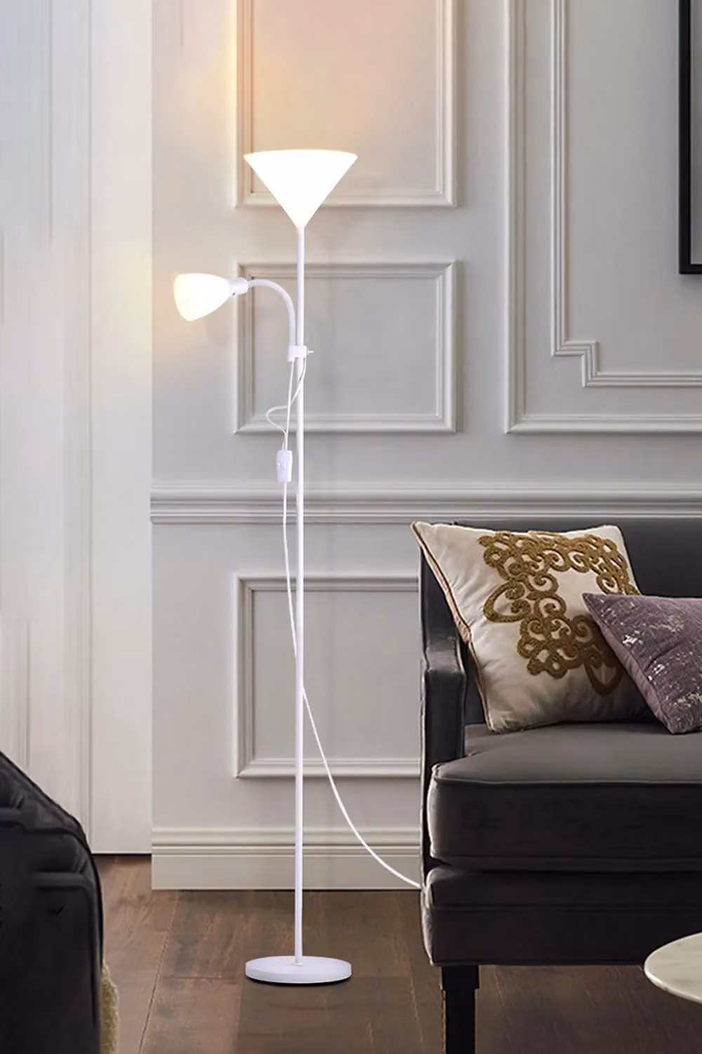 Living and Home Modern Metallic White 2 Way Adjustable Floor Lamp – 3