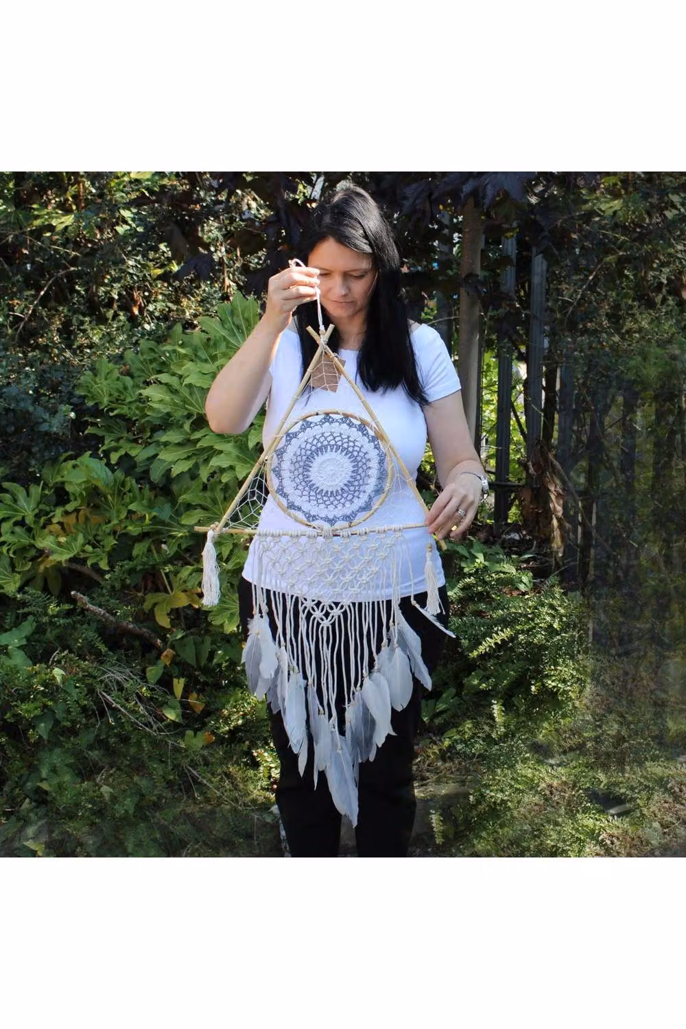 KDMD Large Macrame Dream Catcher with Evil Eye in White and Grey – 3