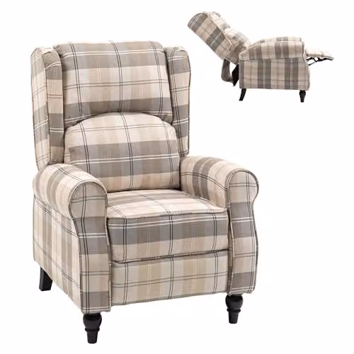 HOMCOM Wingback Recliner Armchair in Beige with Rubberwood Legs and Metal Frame for your Living Room