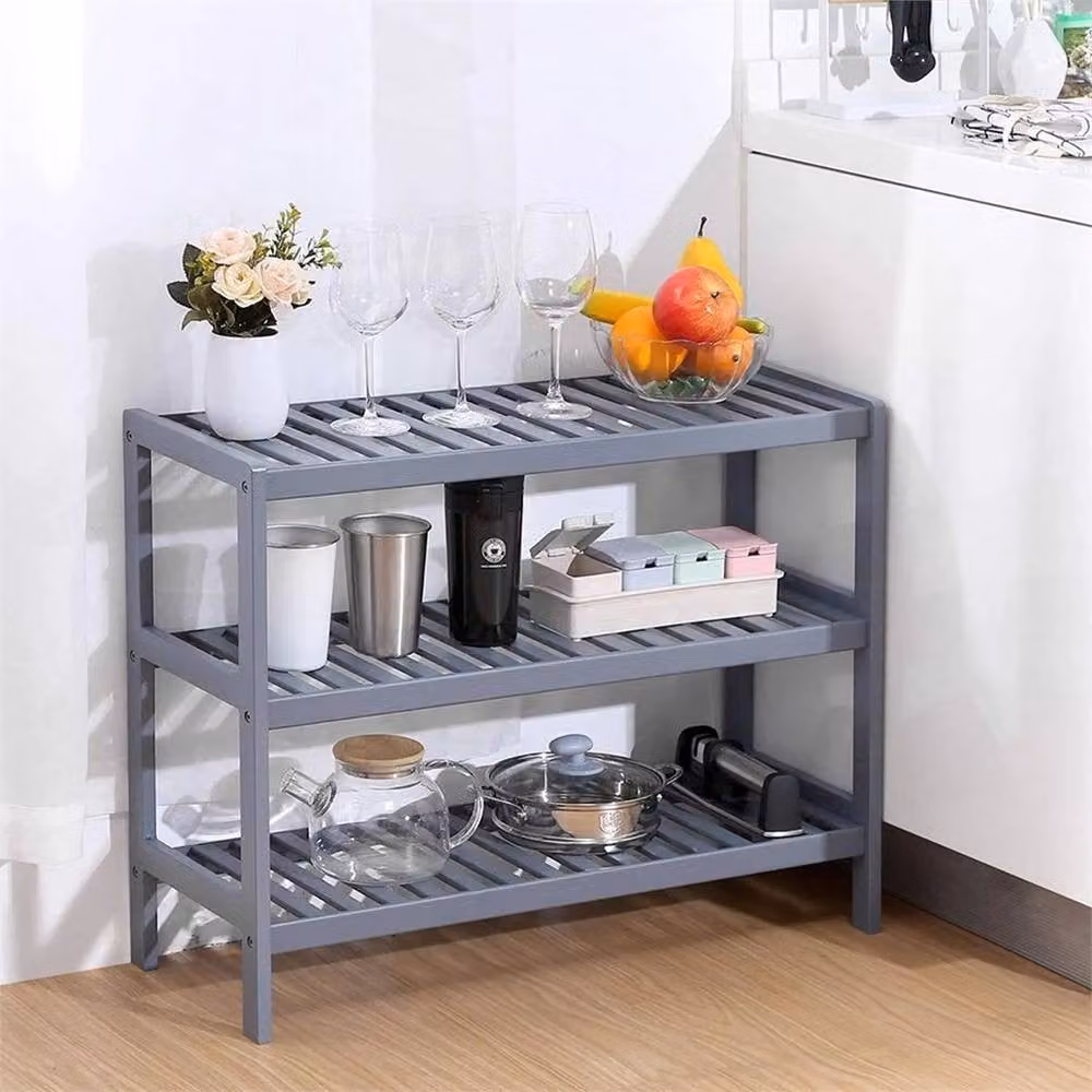 FORGEVIO Grey 3 Tier Bamboo Wooden Shoe Rack – 3