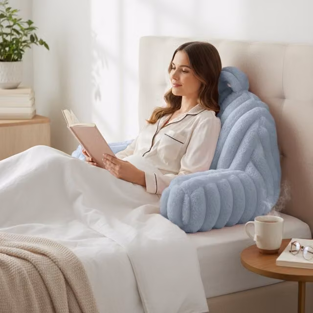 Velosso Plush Supersoft Jumbo Cord Ribbed Back Supporting Wedge Cushion in Silver Grey