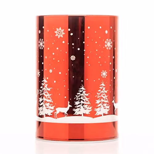 Shatchi Christmas Forest Scene Etched Glass Cylinder Table Lamp, Red, Height: 13 cm – 2