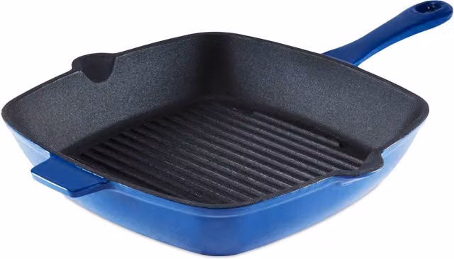 Barbary Oak Enamelled Cast Iron Grill Pan in Blue