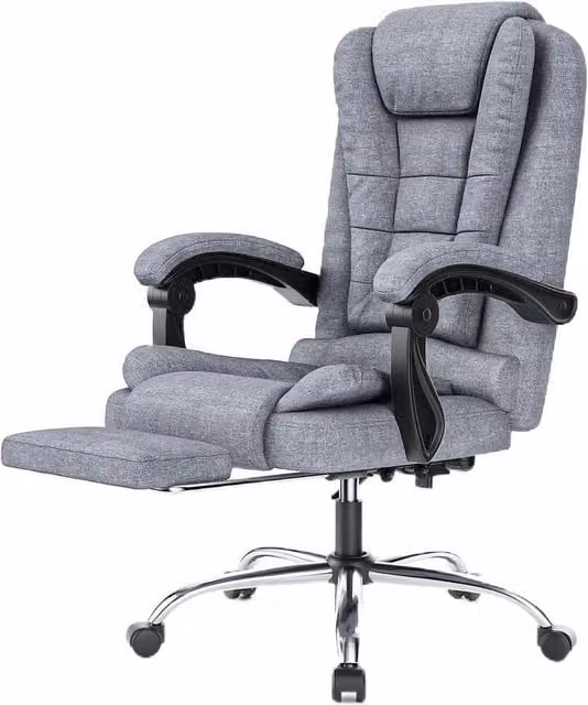 FORGEVIO Grey Fabric Executive Office Chair with Headrest and Armrests