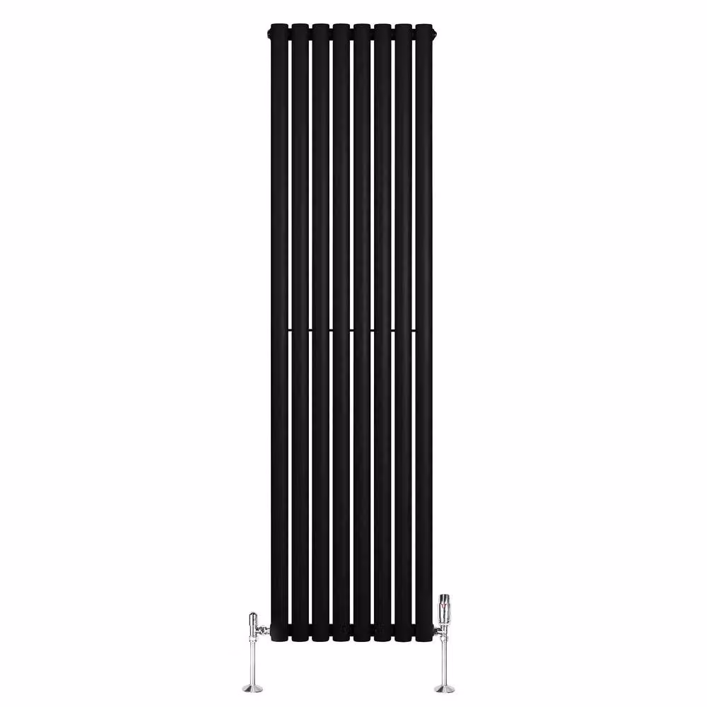 Monstershop Oval Single Column Steel Radiator and Valves with Thermostat Head, Black, H: 180 cm, W: 48 cm – 2