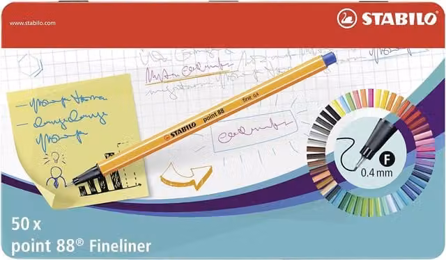 STABILO point 88 Fineliner Pens, Multicolour, 50 Pack
