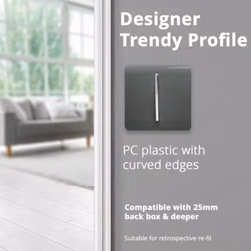 Trendi Modern Plastic 1 Gang 3 Way Intermediate Light Switch in Grey – 4