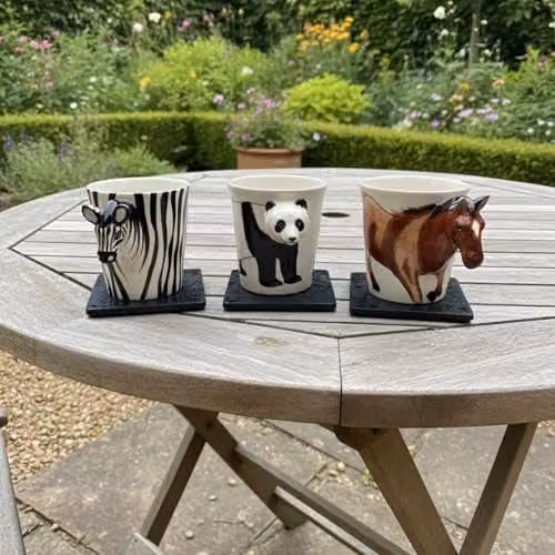Handmade Ceramic Zebra Design Mug in White and Multicolour with 3D Handle – 7