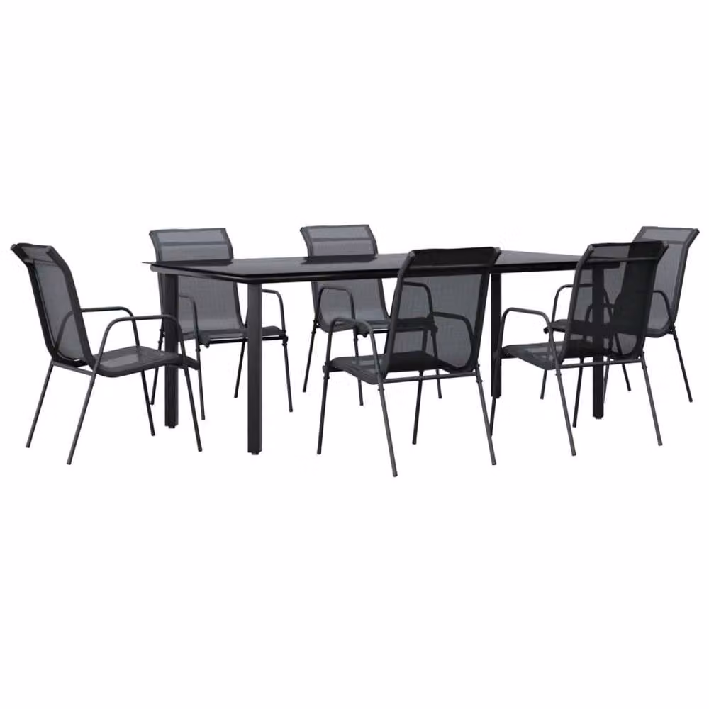 Berkfield Home 7 Piece Garden Dining Set in Black Steel and Textilene – 2